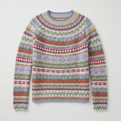 Bunter Strickpullover mit Rundhalsausschnitt und traditionellen Fair-Isle-Mustern, flauschig
