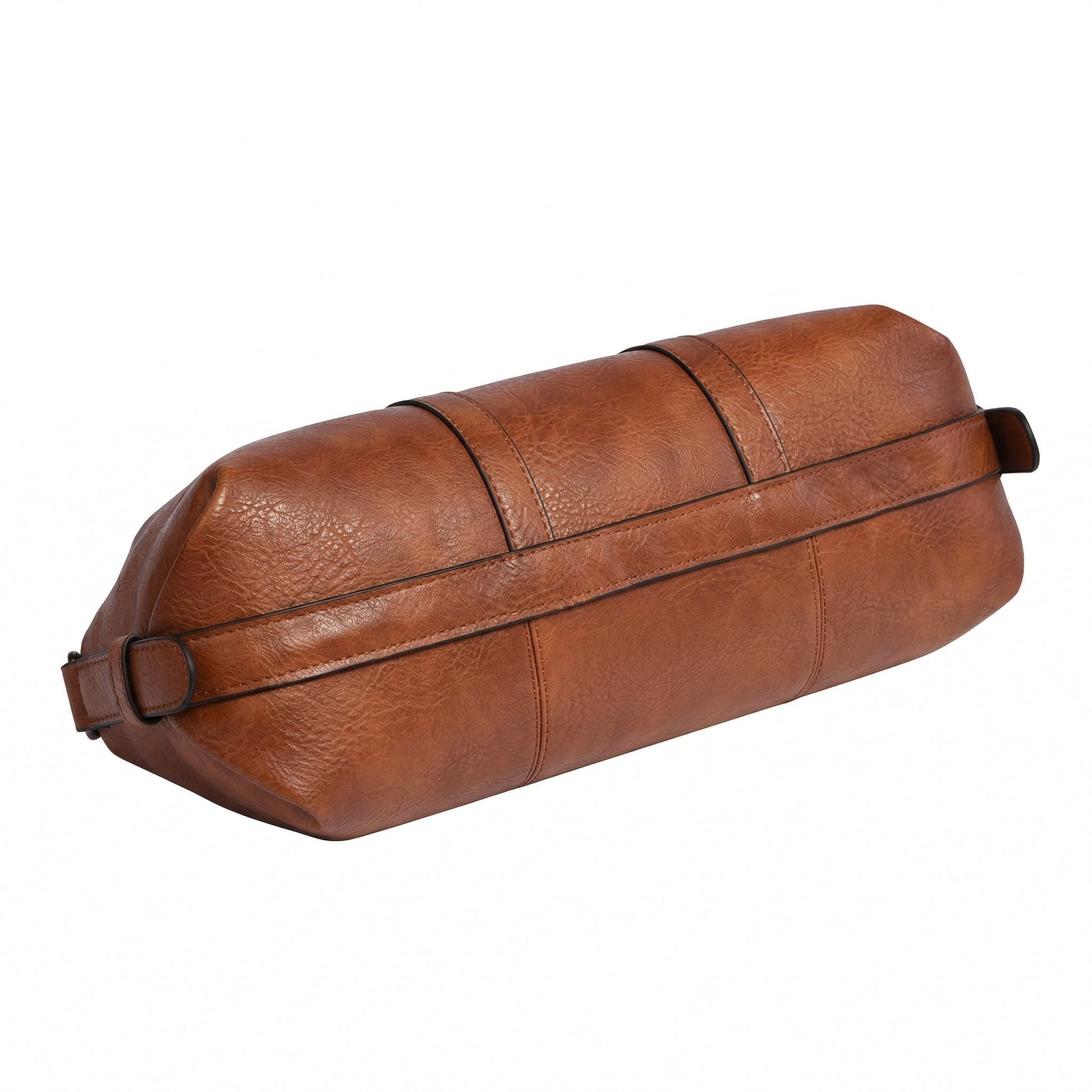 Braune große PU-Leder Schultertasche mit verstellbarem Riemen, seitliche Ansicht