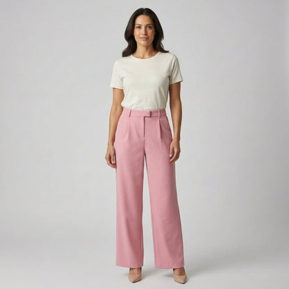 Damenhose mit weitem Bein und hoher Taille in zartem Rosa, Frontansicht