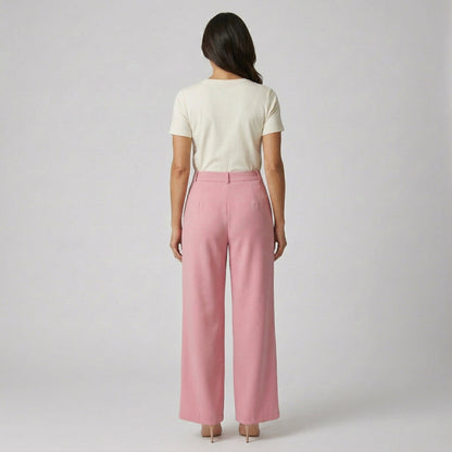 Rosa Damenhose mit hohem Bund und weitem Bein, Rückansicht