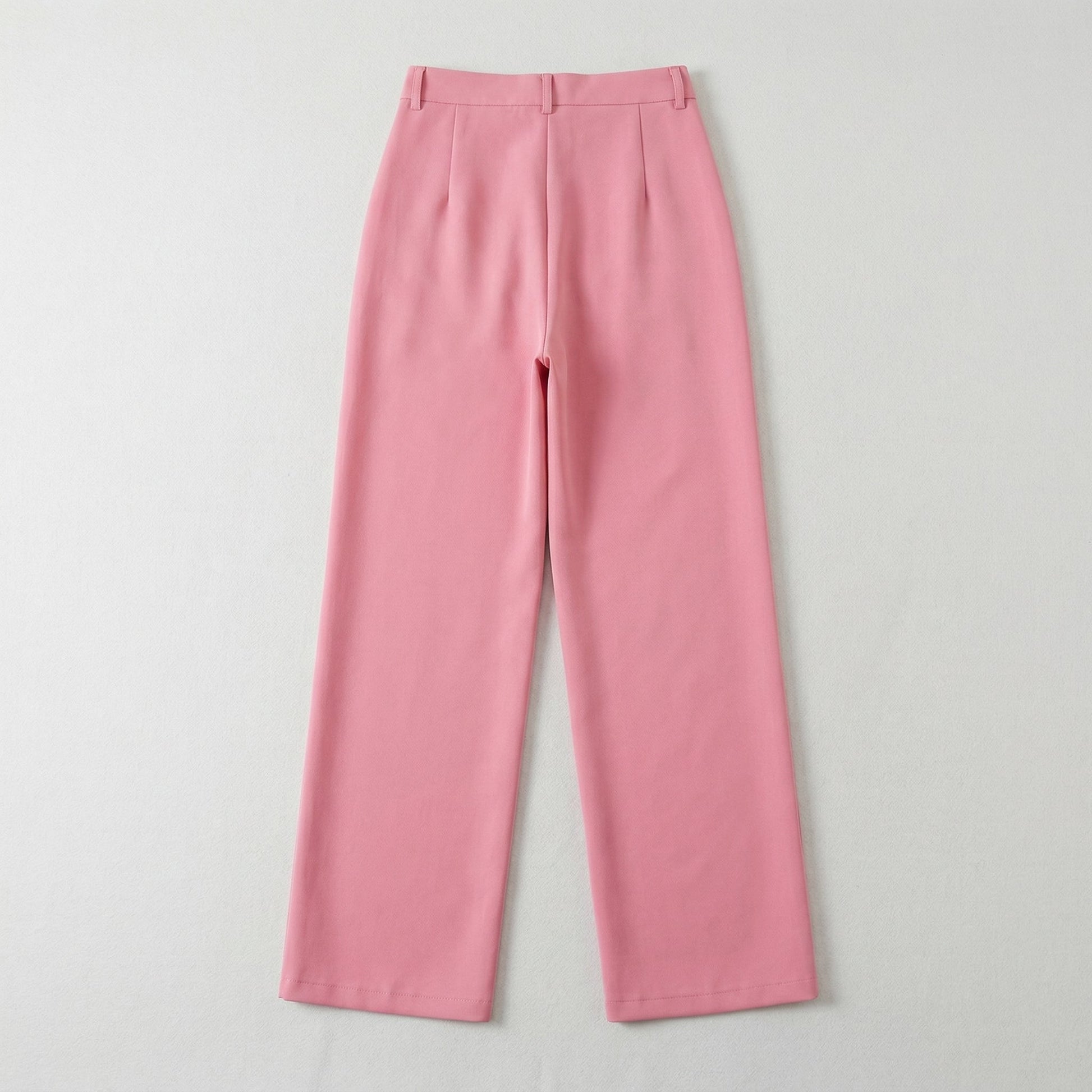 Helle rosa Damenhose mit weitem Bein und hoher Taille, flach liegend