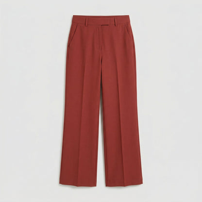 Rostrote Damenhose mit weitem Bein, hohem Bund und seitlichen Eingrifftaschen, flache Vorderseite